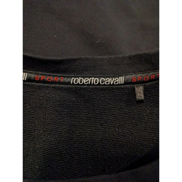 Roberto Cavalli Sport Never Give Up Womens Sweatshirt XS Black Textured Text - Picture 8 of 9